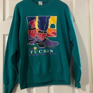 Jerzees Teal Tucson Graphic Crewneck Sweater